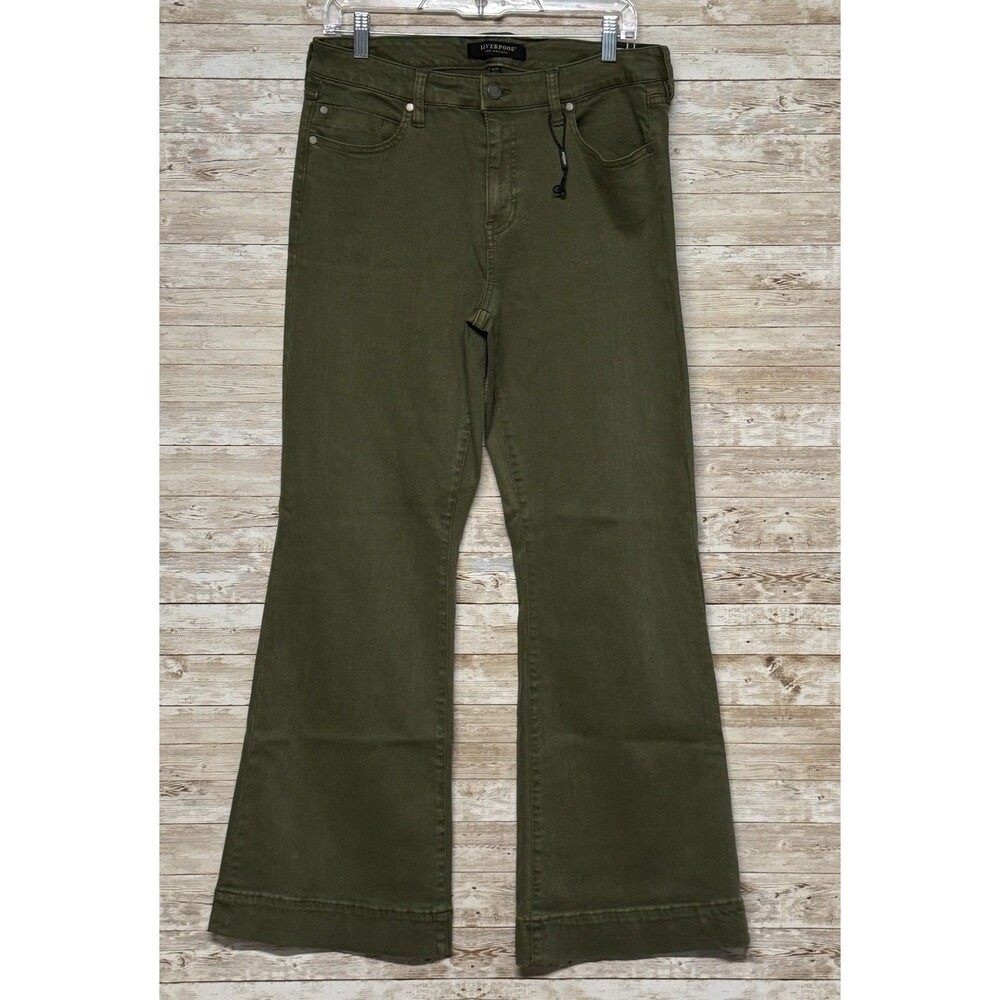 Liverpool Los Angeles Hannah Flare Jeans Olive Green Denim Womens 12/31 NWT
